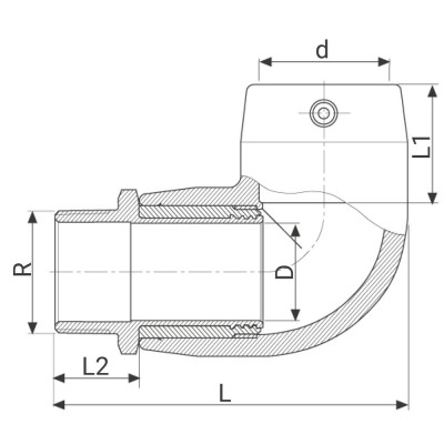 Coude à 90° de transition électrosoudable PN16 - Filetage en laiton - PLASSON