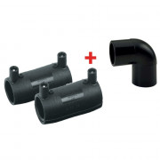 Ensemble NF 136-GAZ - 1 coude à 90° à embouts mâles + 2 manchons électrosoudables - PLASSON