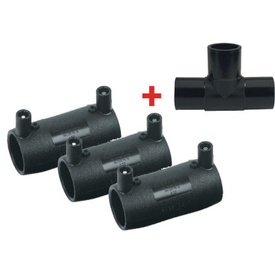 Ensemble NF 136-GAZ - 1 té à 90° à embouts mâles + 3 manchons électrosoudables - PLASSON