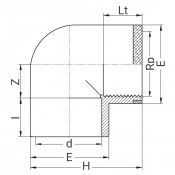 Coude PVC à 90° avec bague de renfort - A coller sur d - Taraudé sur Rp - PLASSON