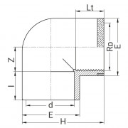 Coude PVC à 90° avec bague de renfort - A coller sur d - Taraudé sur Rp - PLASSON