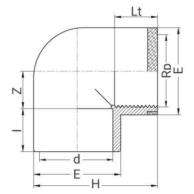 Coude PVC à 90° avec bague de renfort - A coller sur d - Taraudé sur Rp - PLASSON