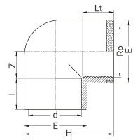 Coude PVC à 90° avec bague de renfort - A coller sur d - Taraudé sur Rp - PLASSON