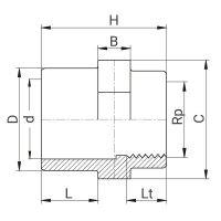 Mamelon de réduction PVC - Mâle à coller sur D - Femelle réduit à coller sur d - Taraudé sur Rp - PL Mamelon de réduction PVC - Mâle à coller sur D - Femelle réduit à coller sur d - Taraudé sur Rp - PL