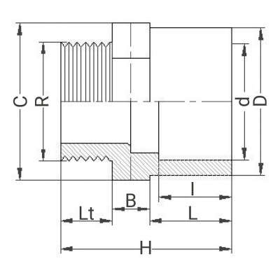 Mamelon PVC - Fileté sur R - Mâle à coller sur D - Femelle réduit à coller sur d - PLASSON