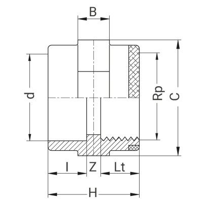 Manchon PVC avec bague de renfort - Femelle à coller sur d - Taraudé sur Rp - PLASSON