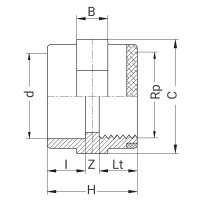 Manchon PVC avec bague de renfort - Femelle à coller sur d - Taraudé sur Rp - PLASSON Manchon PVC avec bague de renfort - Femelle à coller sur d - Taraudé sur Rp - PLASSON