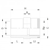 Manchon PVC avec bague de renfort - Mâle à coller sur D - Femelle réduit à coller sur d - Taraudé su