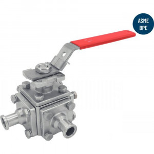 Vanne à boule 3 voies en T hygiénique clamp - Inox et étanchéité